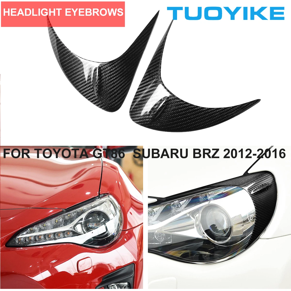 2PCS Car Styling Real Carbon Fiber Headlight Eyebrow Eyelids For Toyota GT86 Subaru BRZ 2012-2016 Exterior Moulding Accessories