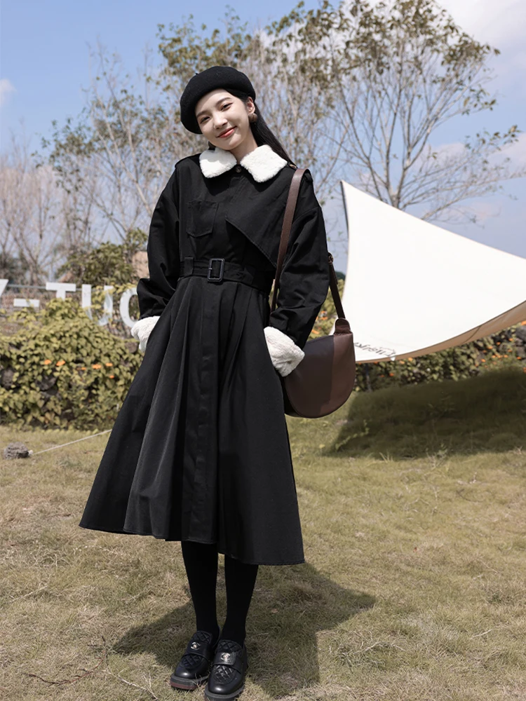 

2021 зимние женские длинные черные Ретро парки с хлопковой подкладкой, женские теплые элегантные теплые облегающие Тренчи на талии, пальто