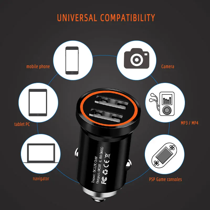Car Charger Mobile Phone Charger For Cigarette Lighter Fast Charging Dual USB Connector For IPhone Huawei Xiaomi Samsung images - 6