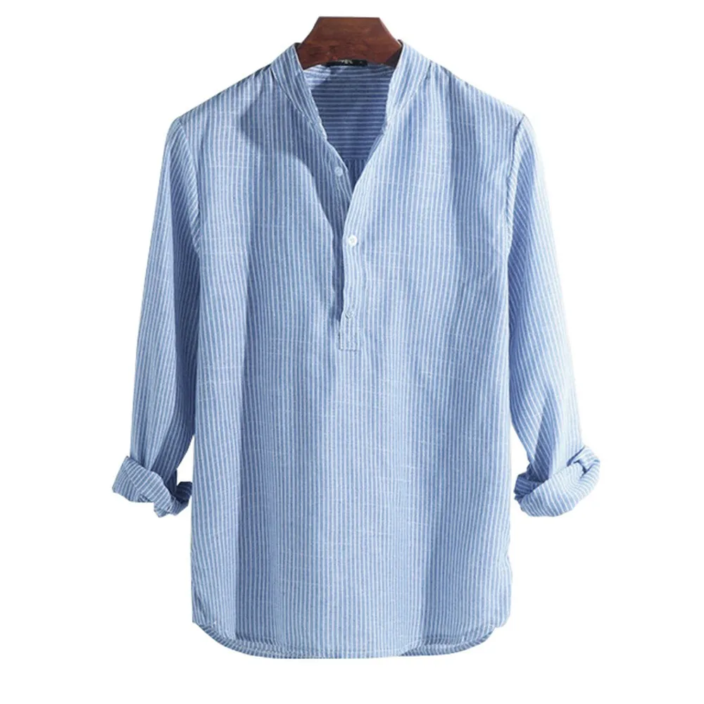 

Men Striped Shirt Long Sleeve Spring 2021 Cotton Tops Men Vertical Stripes Shirts Single Clothing Casual Loose Fit Tee Blouse