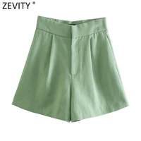 zevity 2021 women fashion solid color pleat design hot bermuda shorts female chic zipper fly casual slim pantalone cortos p1105