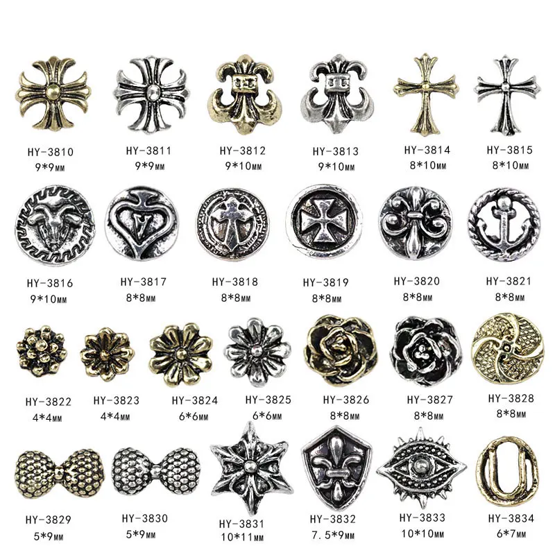 

100pcs Retro Nail Decoration Accessories Butterfly Knot Punk Core Metal Gold and Silver Rose Ornaments Factory