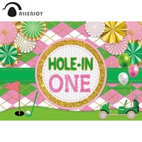 allenjoy hole in one golf backdrop girl birthday green pink balloons sports baby shower party decoration background photo booth