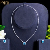 pera precious light blue cubic zirconia square pendant necklace and earrings 2021 trendy women christmas party jewelry sets j475