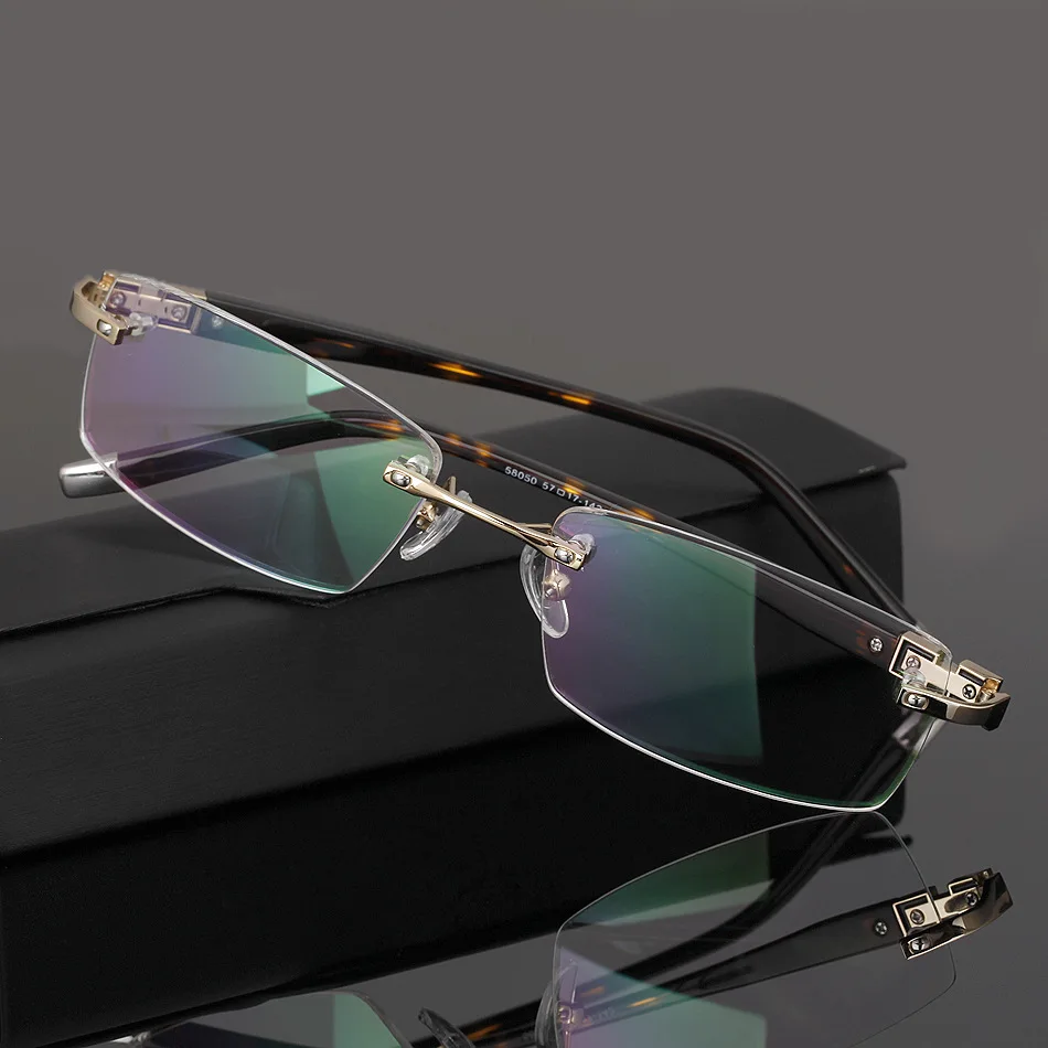 Мужские очки без оправы EOOUOOE золотистые/Серебристые оптические в металлической