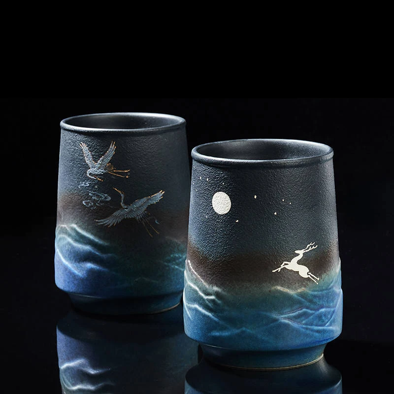 

Star Blue Glazed Water Cup Ceramic Mug Chinese Style Home Coffee Cup Breakfast Milk Mug Office Tea Cup Gift