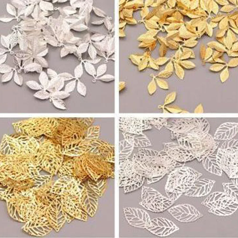 50 шт. листья филигранные цветочные обертки металлические подвески поделки