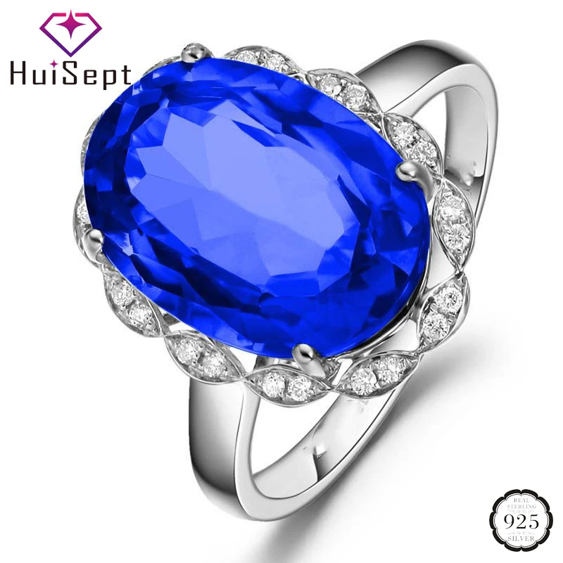 

HuiSept Trendy Women 925 Silver Jewelry Ring Oval Shape Sapphire Ruby Emerald Zircon Gemstones Ornaments Open Rings for Wedding