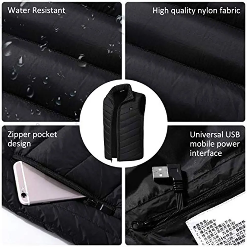 Body Warmer 5-12v Black USB Sleeveless Electric Heated Vest Hot Winter Thermal Pad Clothing Physiotherapy Heating Coat | Спорт и