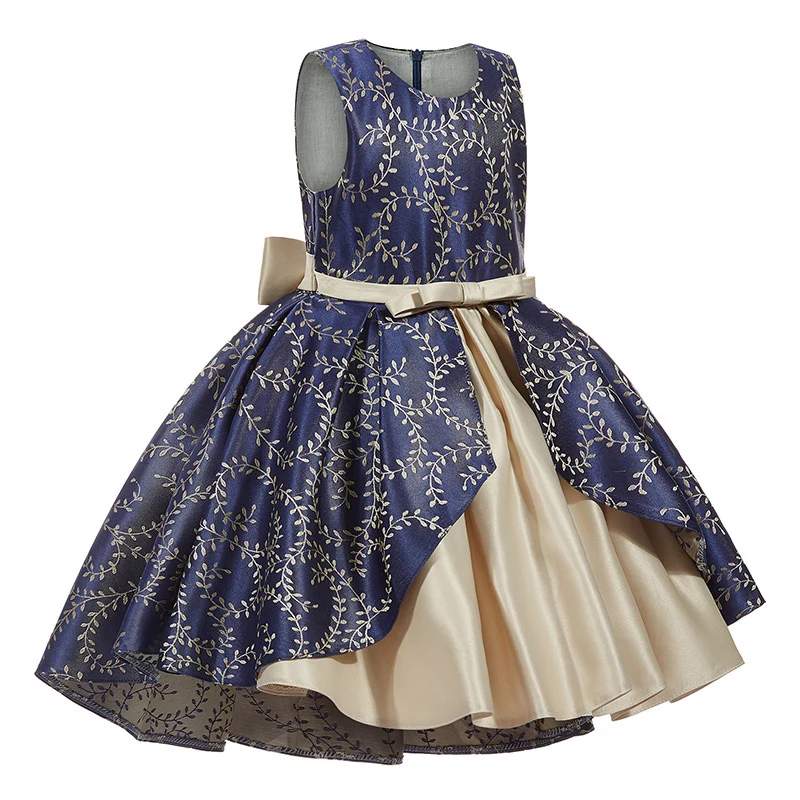 Платья для девочек с цветочным рисунком HT042 элегантное темно-синее детское