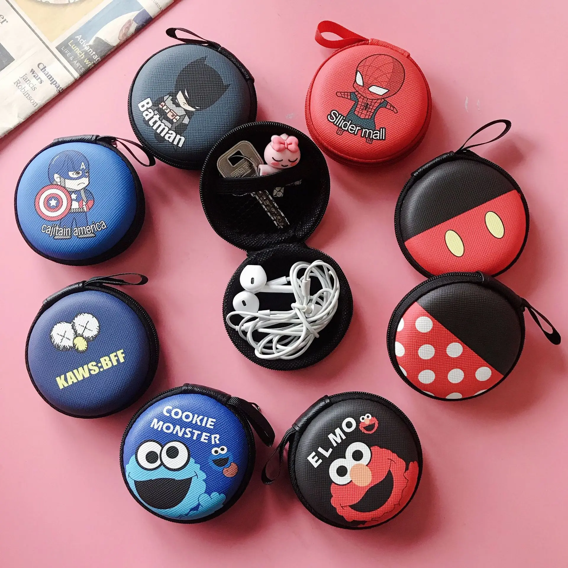 Disney minnie коробка для хранения наушников полиуретановый Кошелек для монет подвеска девочка мальчик Монета Сумка Человек-паук стежка ключ сумка кошелек