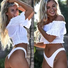 Накидка на бикини с оборками, сексуальная пляжная одежда, 2020, Модный Купальник с открытыми плечами, женский топ-бандо, купальники