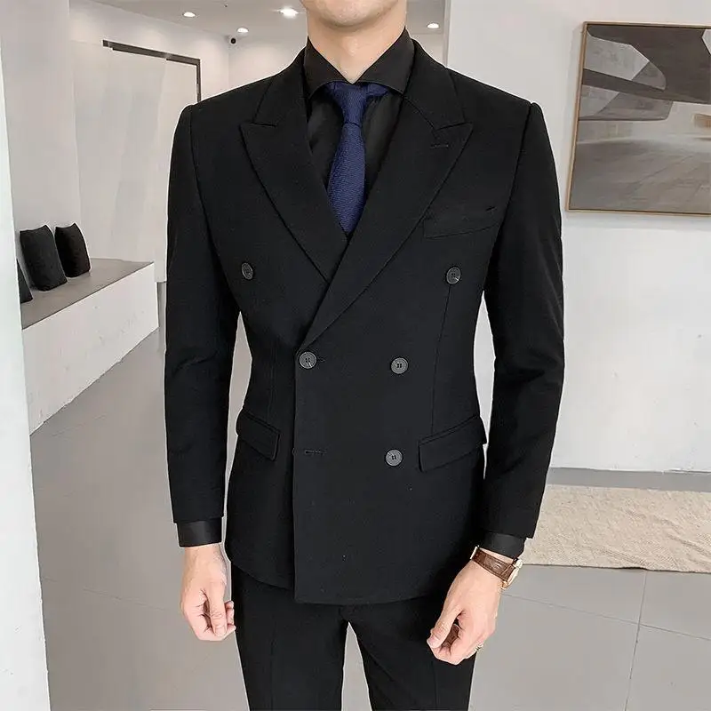 Men's Tracksuits Men Suits 2 Pieces Sets Slim Fit Casual Lapel Business Formal Wedding Double-Breasted Blazer Clothing Pants