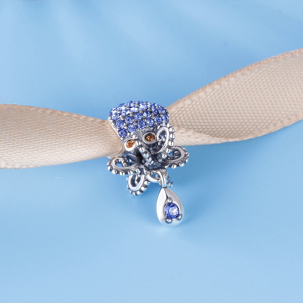 Серебро 925 ювелирные изделия Осьминог шарик Micropave Установка синий камень Cz