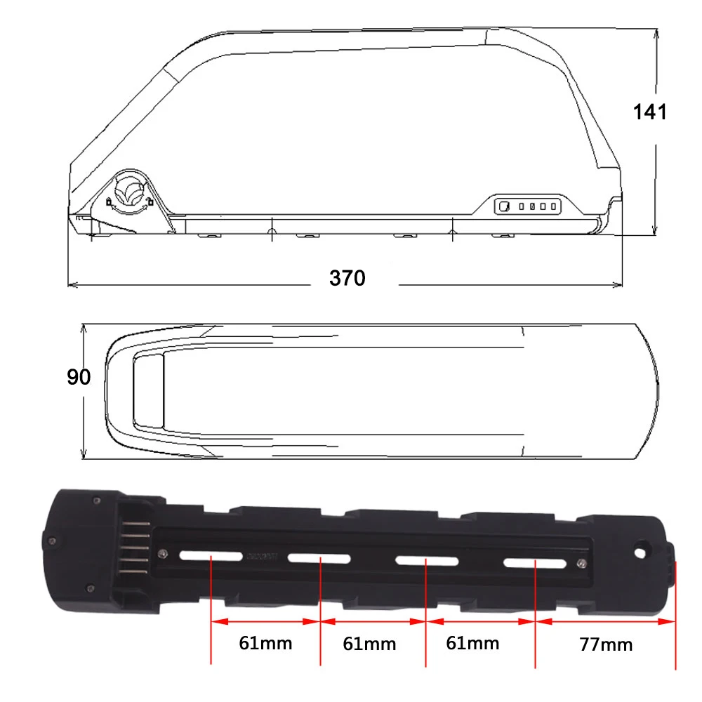 36V/48V/52V Polly Down Tube E-bike Battery Box 91pcs Cell Ebike аккумулятор чехол Аккумуляторы для