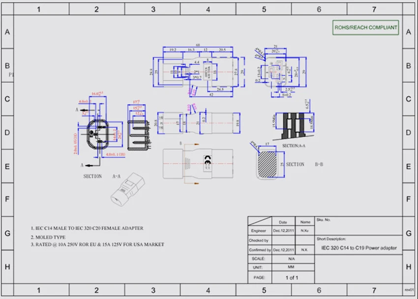 Черная медная розетка питания IEC320 C14 штекер к C19 UPS PDU APC адаптер Электрический