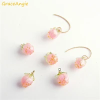 5pcs cute pink resin strawberry pendant diy bracelet dangle earring handmade women girls jewelry accessories bangle charms craft