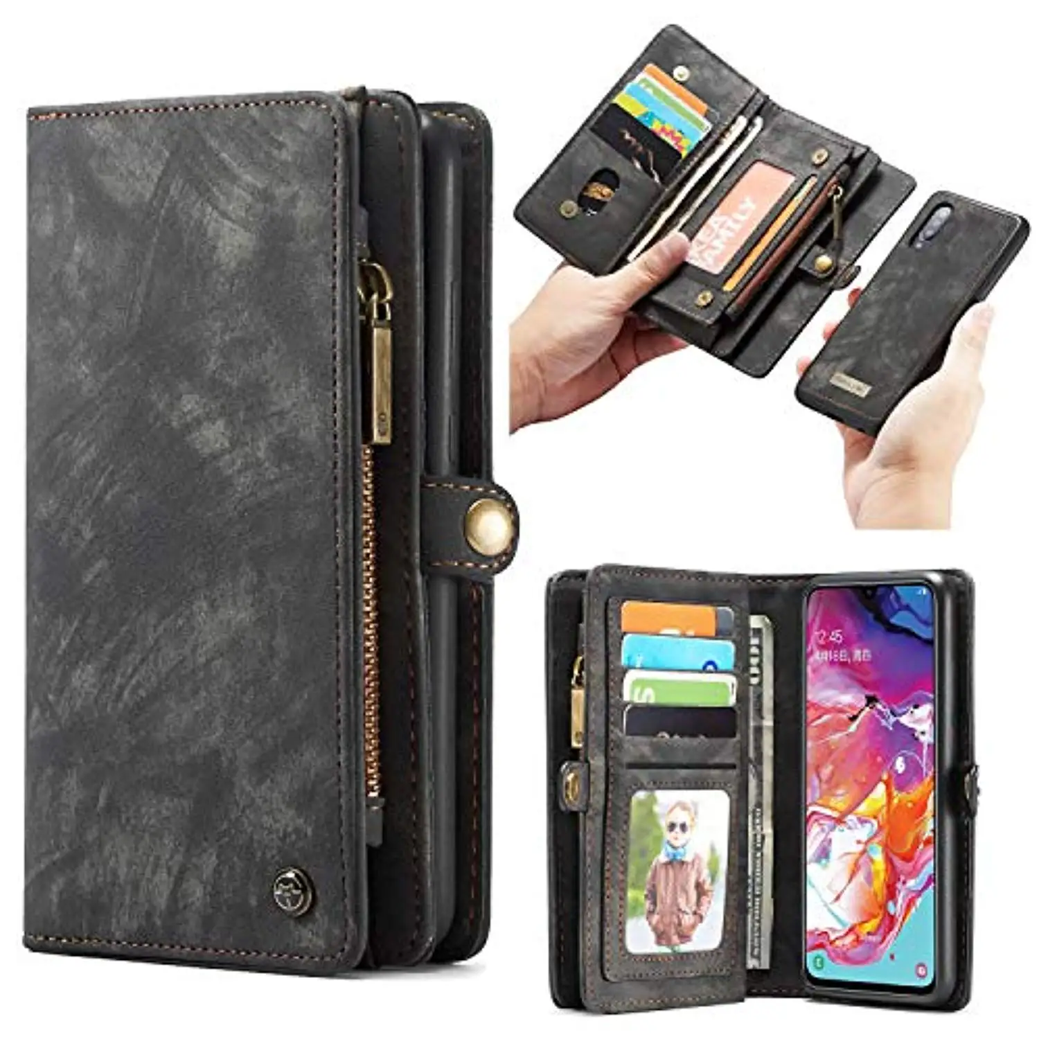 Роскошный Съемный чехол для телефона из натуральной кожи на молнии samsung A70 A50 A40 A20E