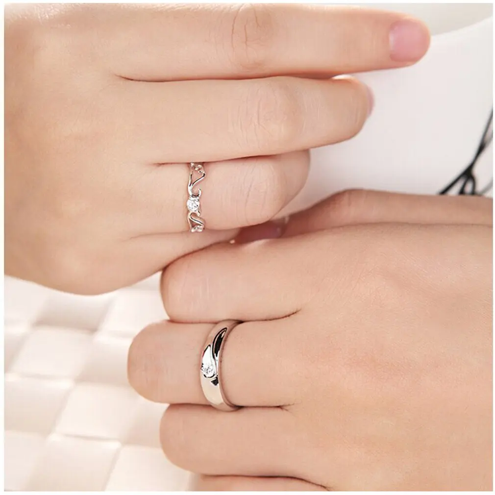 Модные креативные Открытые Кольца для пар обручальные кольца с цирконием