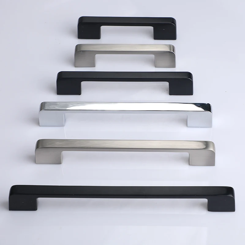 

96128 160 192 224 320mm modern simple chrome stain nickel length wardrobe kitchen cabinet door handle black drawer cupboard knob