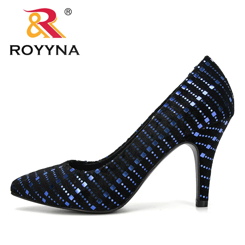 Туфли ROYYNA женские блестящие на высоком металлическом каблуке тонкие туфли с