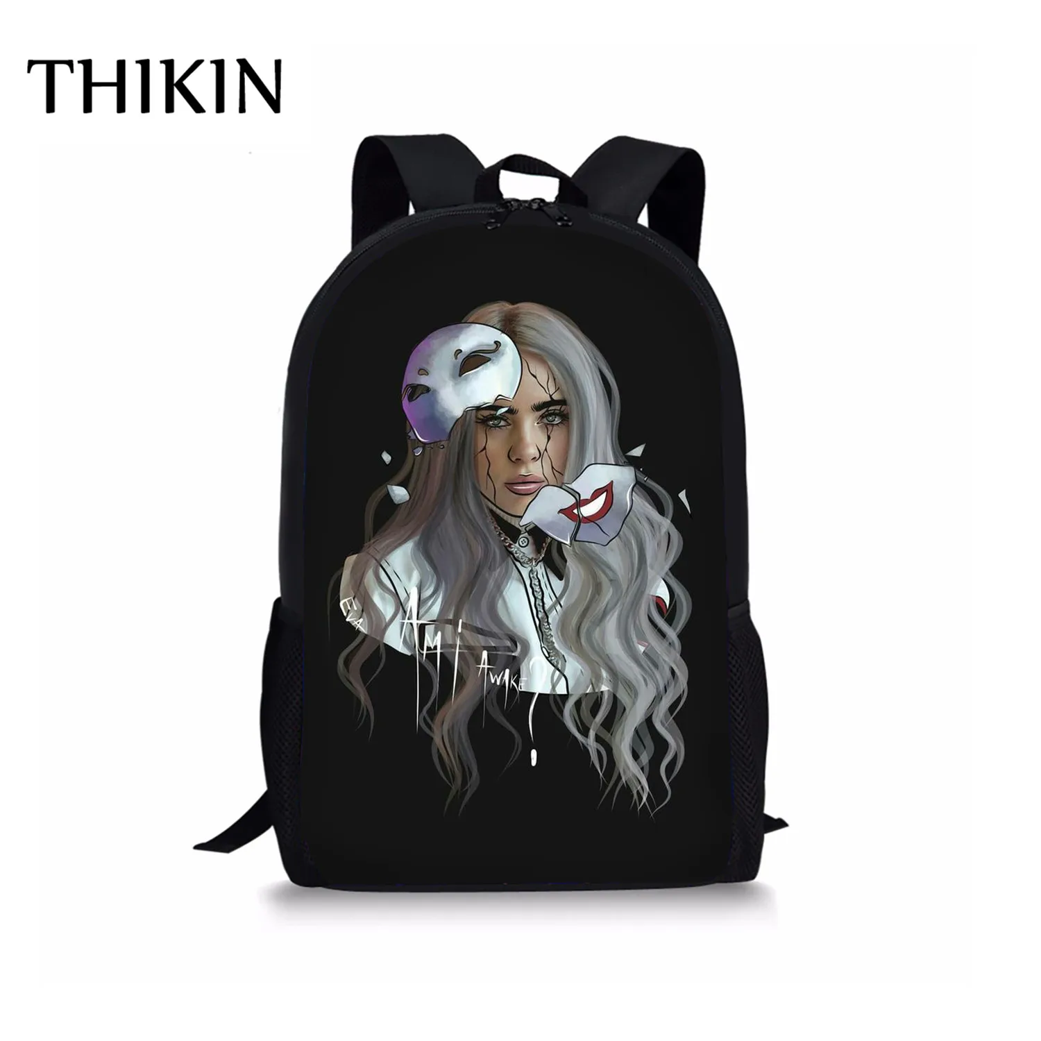 Женский рюкзак THIKIN Rapper Billie Eilish для девочек-подростков, школьная сумка в стиле хип-хоп для женщин, вместительная сумка для путешествий, Студенческая сумка Mochila - Цвет: As picture
