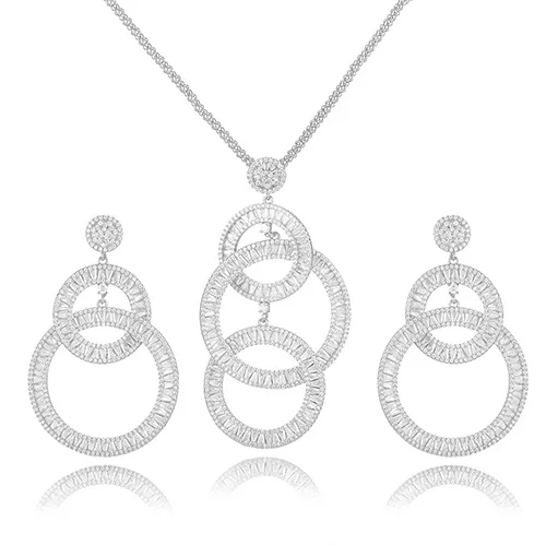 Silver GODKI 2PCS Charms Women Wedding Necklace Earring Sets Jewelry Sets For Women Wedding Brides Full Cubic Zirconia Inlaid Jewelry - Окраска металла: Silver