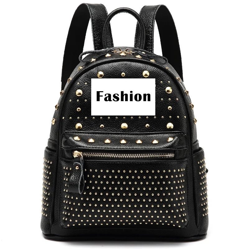 

Черный милый рюкзак из натуральной кожи для девочек с заклепками, Модный высококачественный рюкзак на молнии с большой вместимостью, рюкзак, рюкзак для женщин