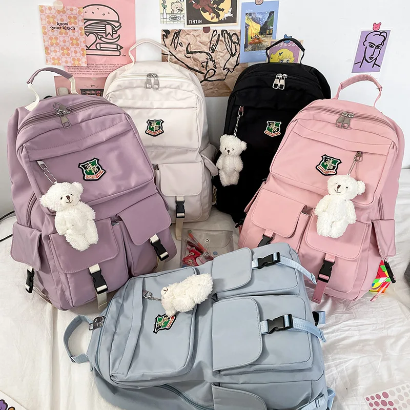 

Вместительный женский рюкзак, нейлоновый Водонепроницаемый школьный ранец для книг для девочек-подростков, удобная однотонная дорожная су...