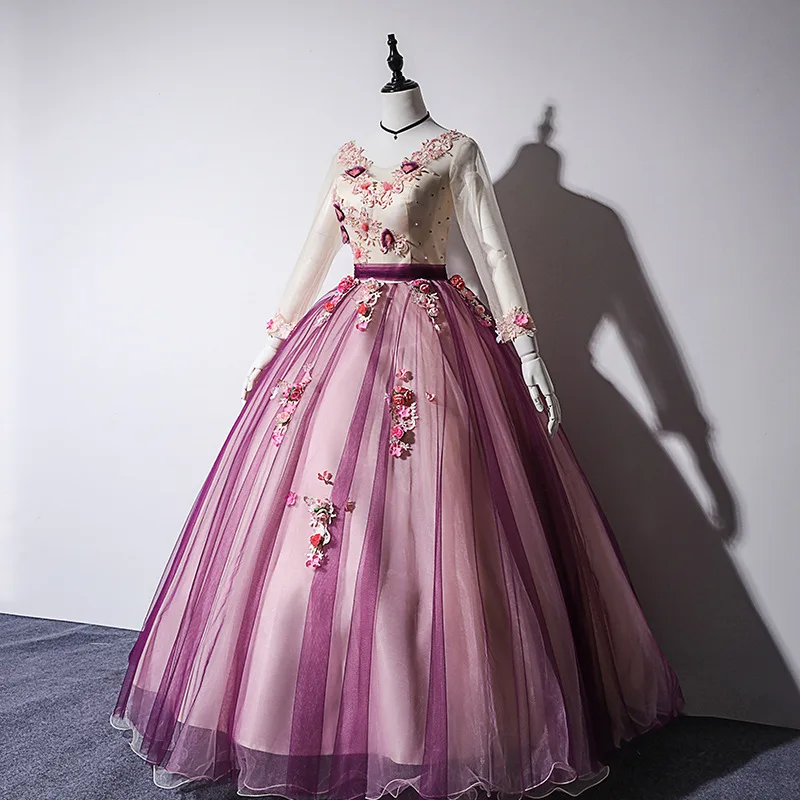 Бальное платье Gryffon Quinceanera винтажное кружевное с длинным рукавом и вышивкой для