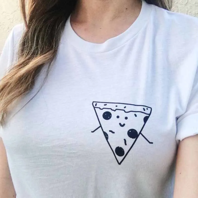 Футболка с карманом принтом пиццы хлопковая в стиле Харадзюку женские