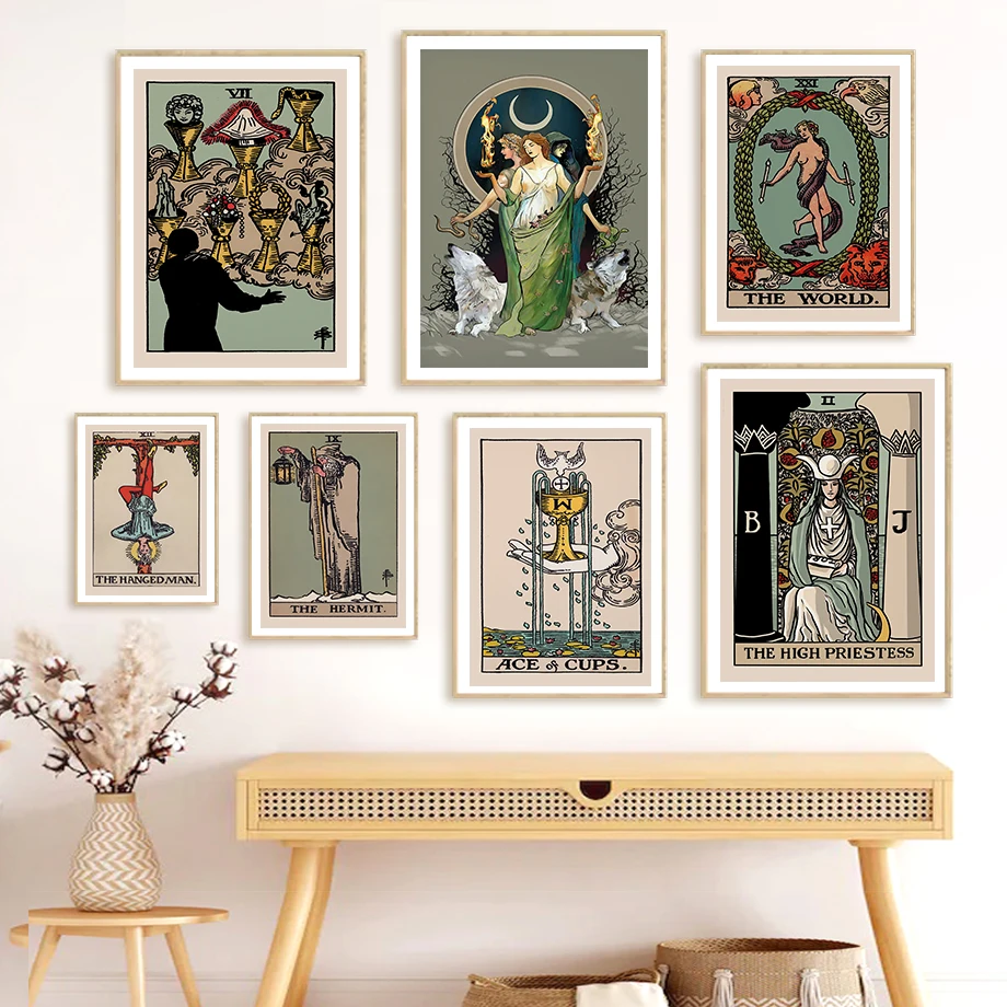 Настенная картина Таро в стиле ретро холст с рисунком мечи Импресса Hermit печать
