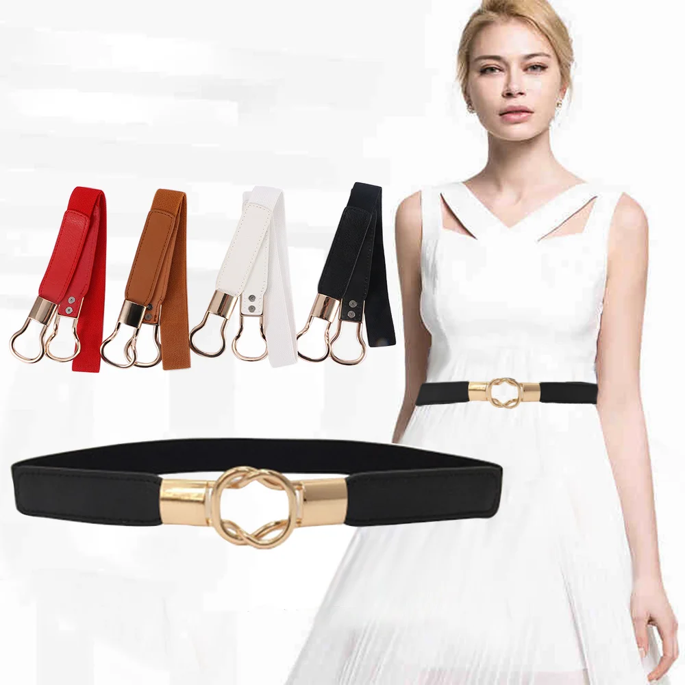 Модный женский Повседневный эластичный пояс классический Золотая круглая