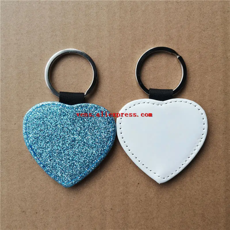 blue-heart shape Сублимация блестящие кожаные брелоки пустой сердце брелок для ключей с яркими порошок горячего переноса расходных материалов для печати 15 шт./лот - Цвет: blue-heart shape