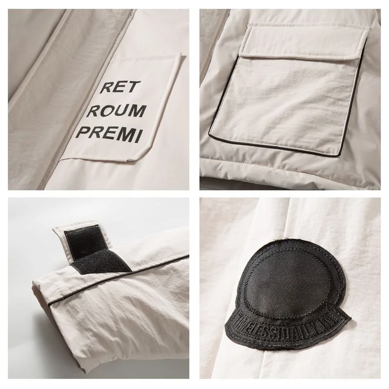 Men's Fashion Mid-length Tooling Padded Jacket Tide Brand Couple Padded Jacket Korean Loose BF Bread Jacket Harajuku Winter Coat