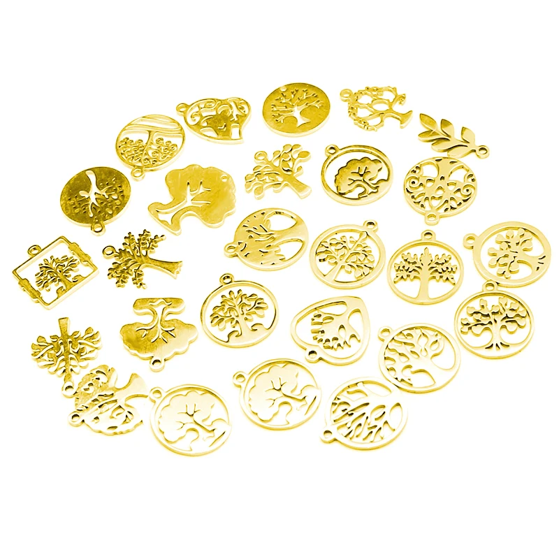 Gold 10pcs mix 10 шт./лот, смешанные металлические Плавающие Подвески из нержавеющей стали «Дерево жизни», ручная работа, сделай сам, европейские браслеты и Подвески для изготовления ювелирных изделий - Окраска металла: Gold 10pcs mix
