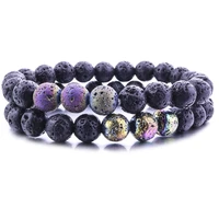 8mm multicolour electroplate lava stone beads bracelet diy aromatherapy essential oil diffuser manwoman jewelry