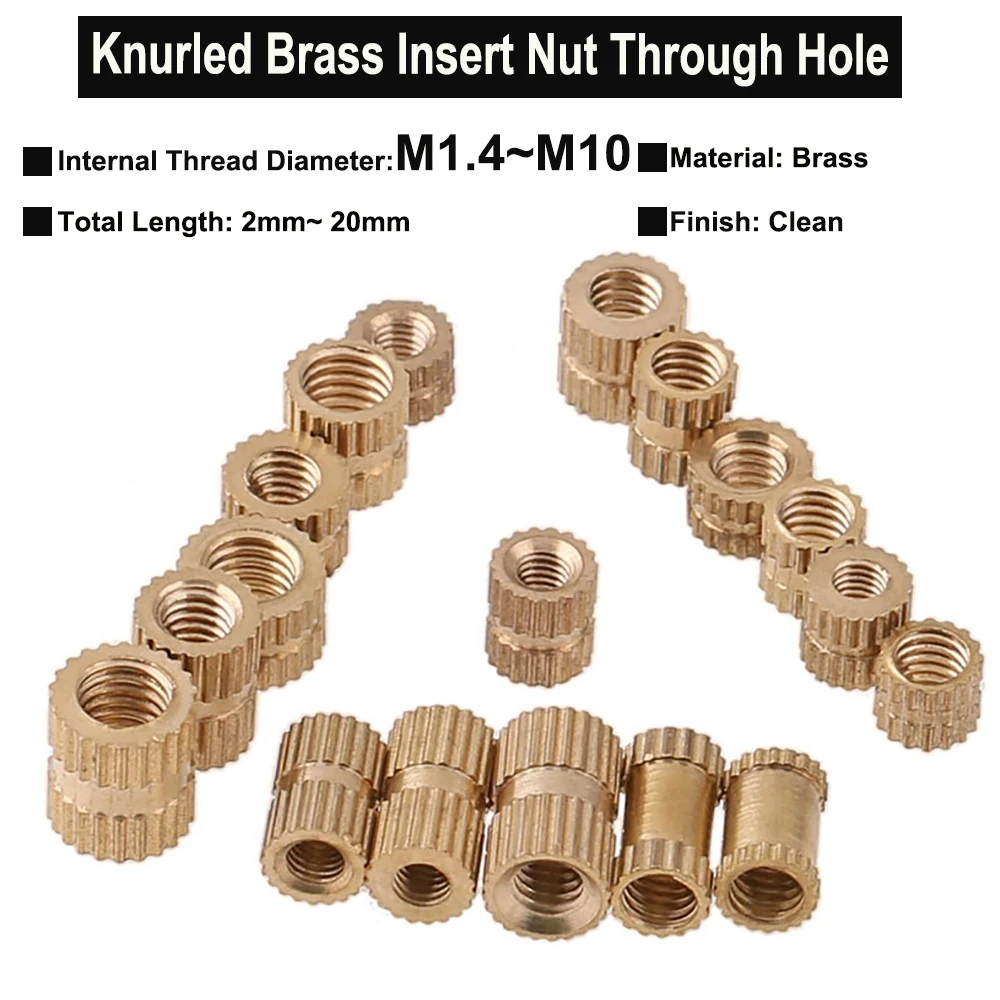 

M1.4 ~ M10 Brass Hot Melt Insert Nut Injection Molding Brass Knurled Thread Inserts Nuts Through Hole Embedded Nutsert