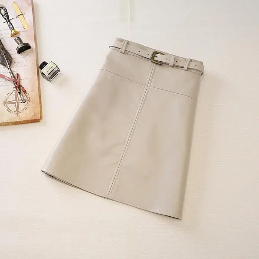 

Сезон весна-осень; Юбка из искусственной кожи для женщин с высокой талией модное платье трапециевидной формы мини юбки с ремнем плюс Размер...