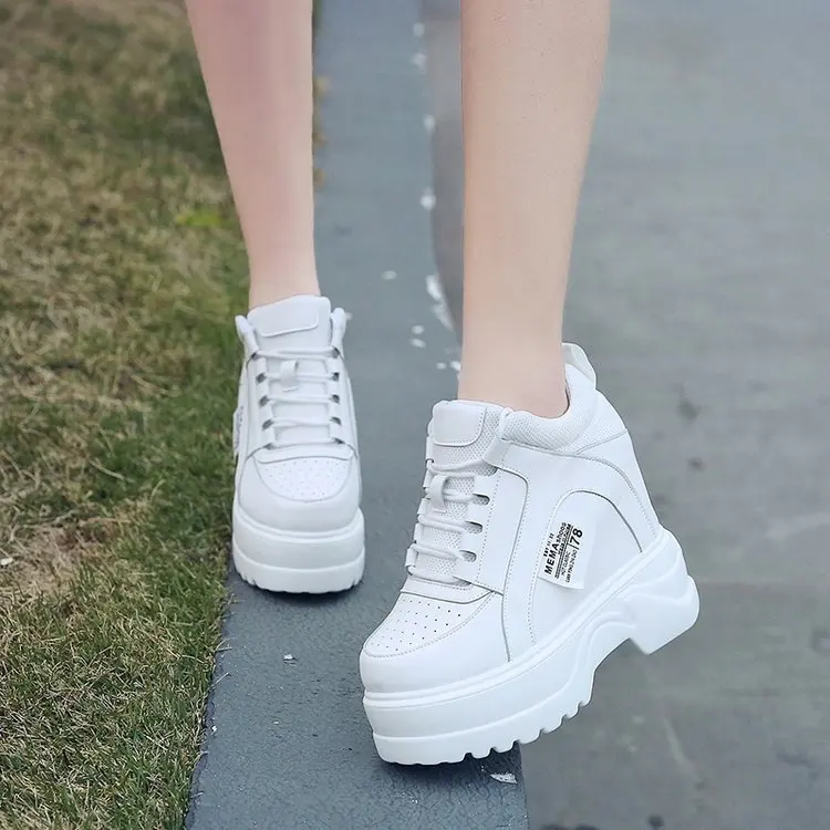 

Spring Women Chunky Sneakers Platform Shoes 12cm Height Increased Casual Shoes Thick Sole Breathable Ladies Vulcanized Shoessrf