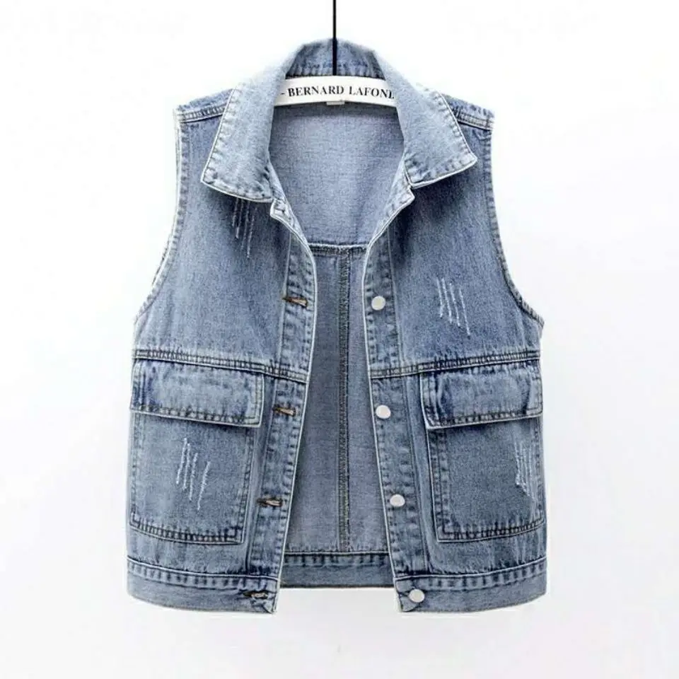 

Spring /Summer Denim Vest Women's Short Simple Sleeveless Vest Versatile Top Cardigan Denim Vest For Women Jeans Fashion Vintage