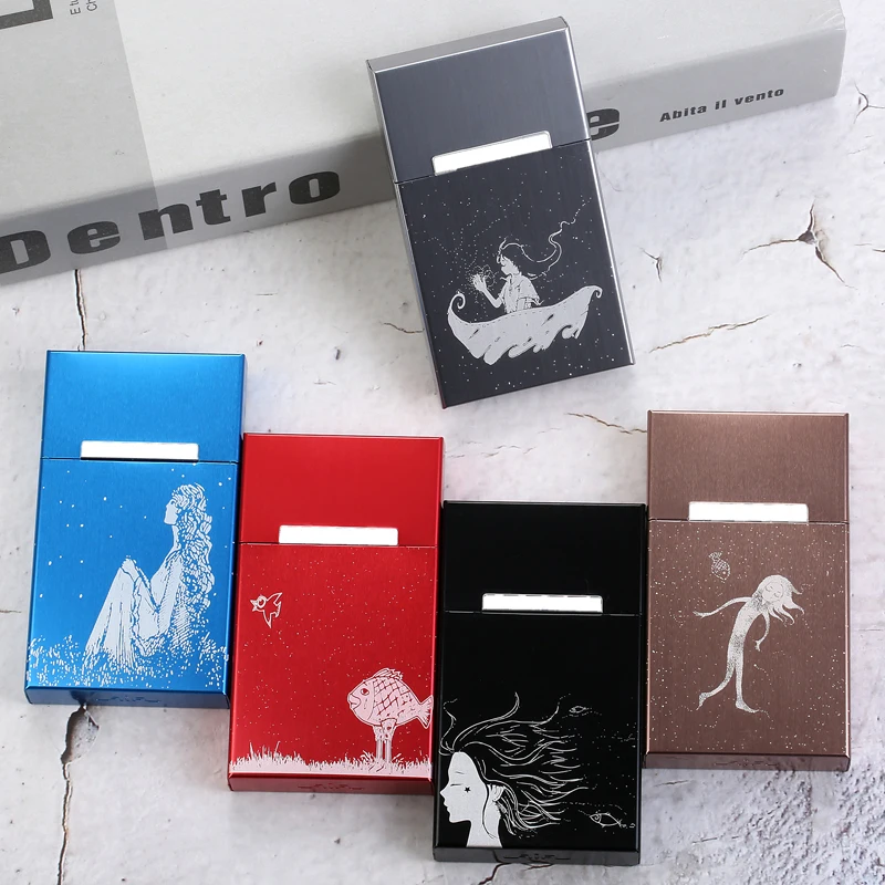 Тонкий чехол для сигарет девушки металлический с откидной крышкой подарок