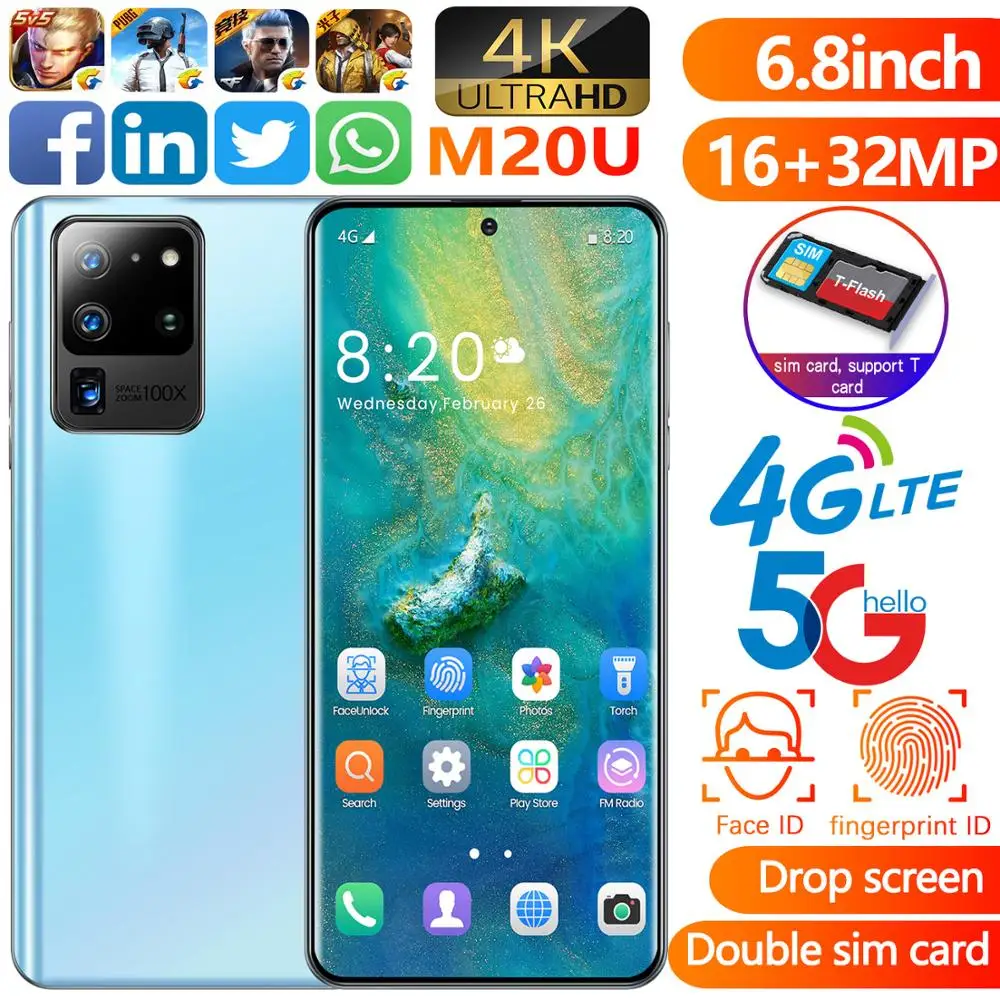 

6.8 inch Galax S20 5G network global shipping 8 256GB ROM Octa Core 4 camera New MediaTek Samsun send phone case