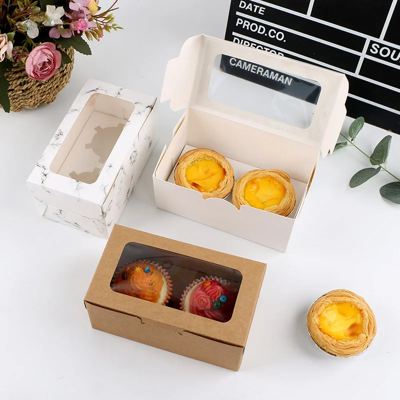 

10 Pcs Clear Windowed Paper Boxes Bakery Cupcake Box Dessert Container With Removable Trays For Birthday Wedding Party Supplies