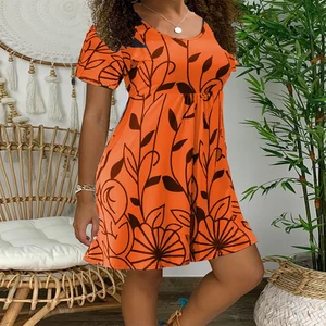 Good Dress Short Sleeve Design Polyester O Neck Sundress  A-line Dress    Casual T-shirt Dress