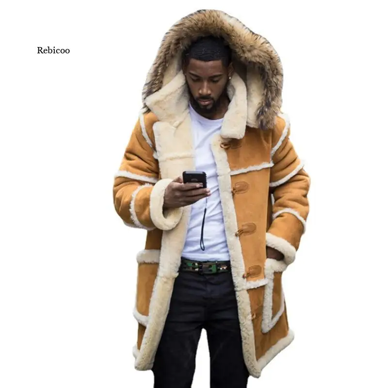 

New Men Jackets Long Winter Jacket Outwear Casual Fur Hooded Coat Patchwork Fur Parka Faux Fur Lining Warm Plus Size