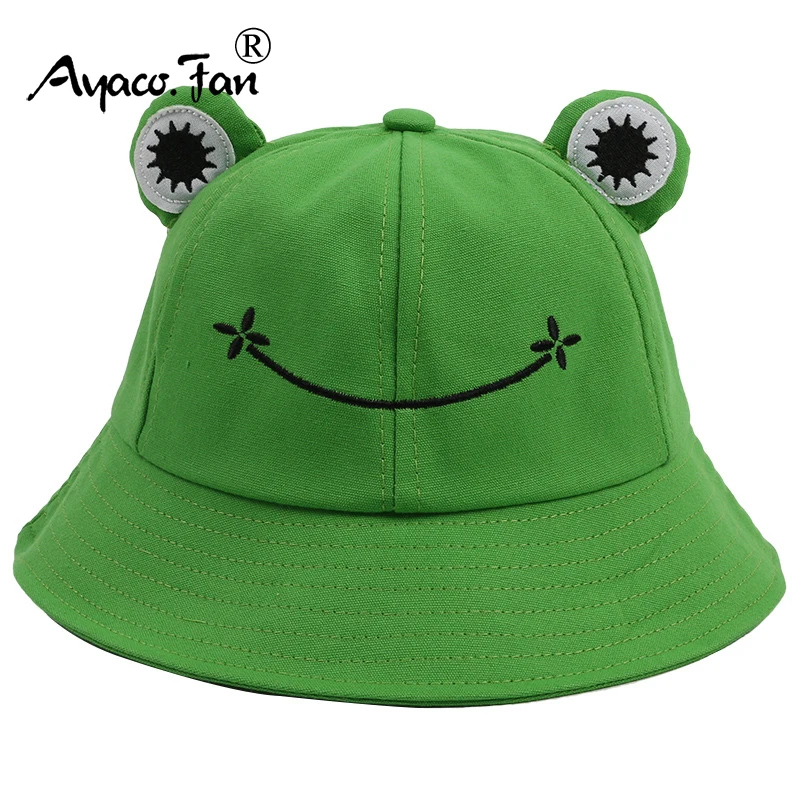 Parent-Kid Cartoon Frog Women Bucket Hat Panama Men Fishing Cap Cute Froggy Big Eyes Hat Homme Femme Chapeau Fisherman Sun Hat