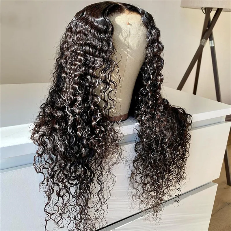 

Jet Black Long Deep Curly Synthetic Lace wigs Middle part Lace front wigs with Baby hair Preplucked For Women Daily Wear Wigs