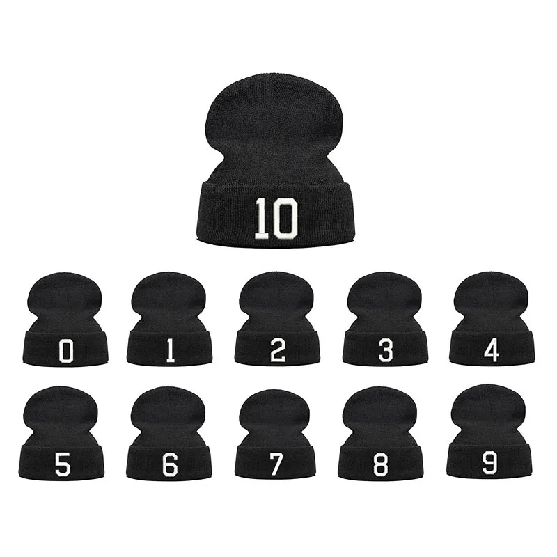 Fans Lucky Number 0-10, зимняя вязаная шапка с вышивкой, унисекс, хип-хоп, мужская, женская, уличная, танцевальная, облегающая шапка, повседневная, спортивная шапка