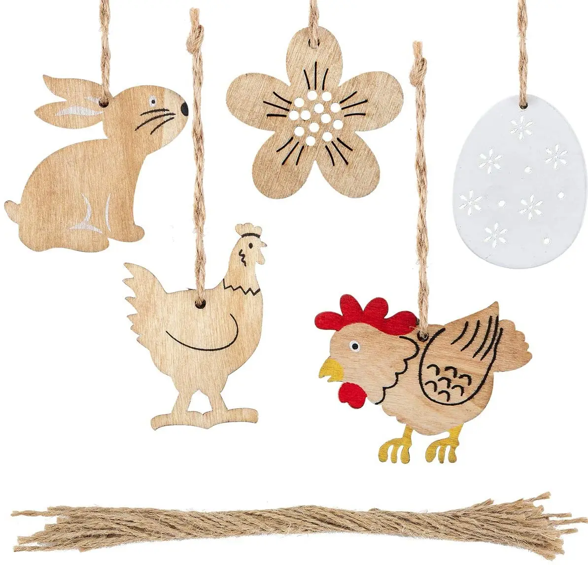 

8pcs/set Easter Wood Cutouts Hanging Ornaments Happy Easter Decorations Wooden Pendants Chicken Rabbit Eggs DIY Handcraft Pasen